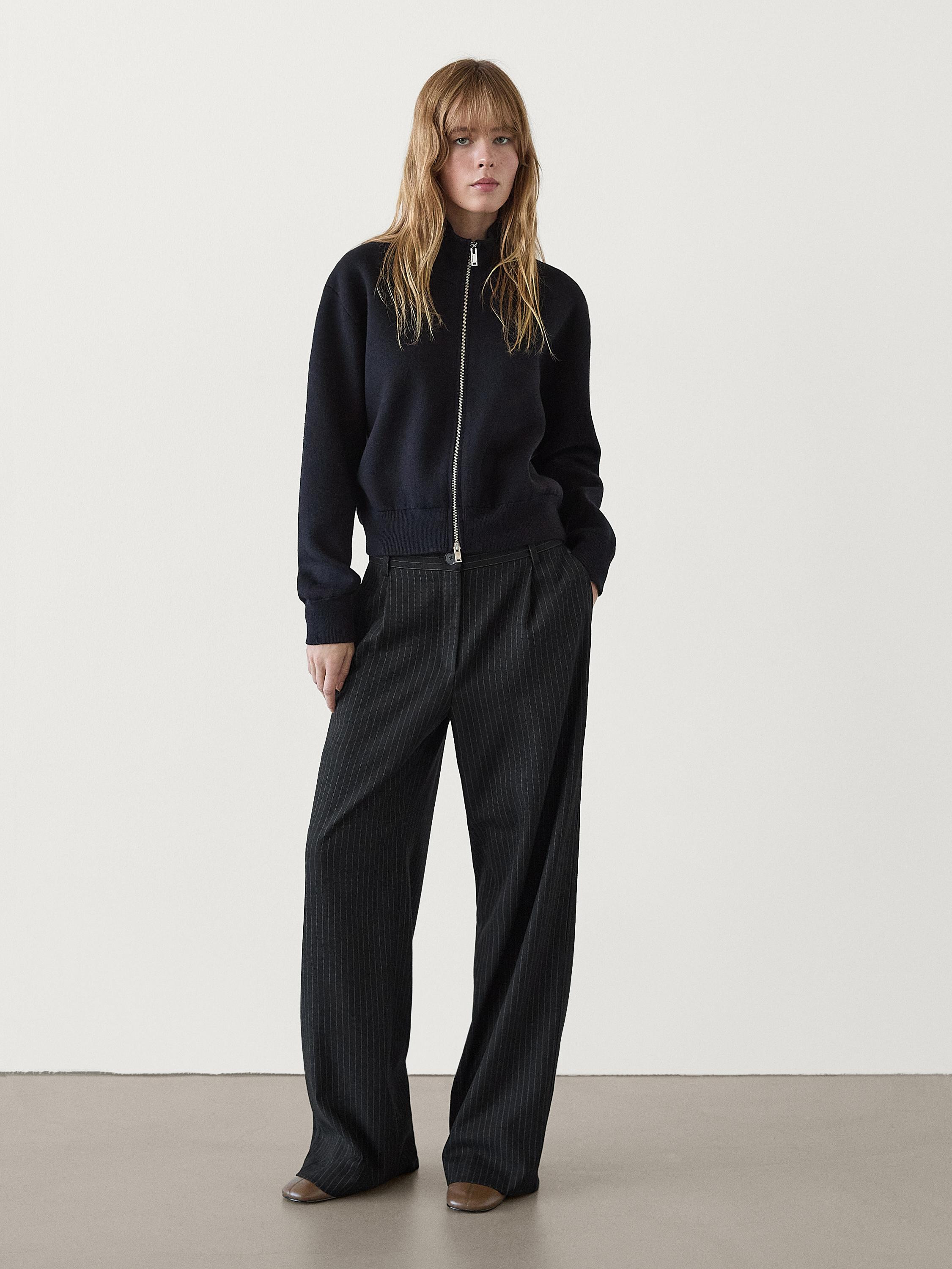 Cotton blend zip-up jacket | Massimo Dutti US