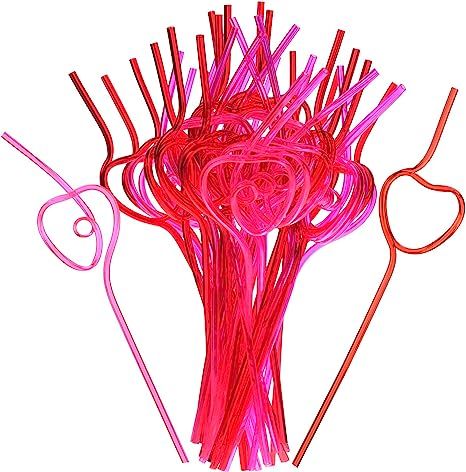 40 Pieces Valentines Plastic Straws Heart Shaped Drinking Straws Decorative Heart Straws for Vale... | Amazon (US)
