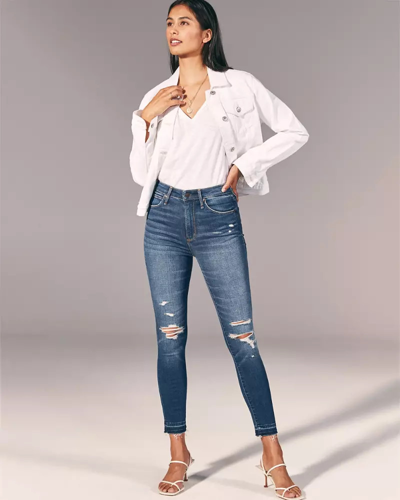 Ripped High Rise Super Skinny Ankle Jeans | Abercrombie & Fitch US & UK