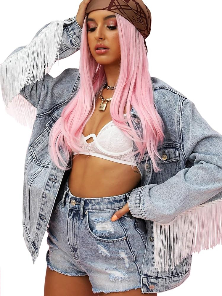 Women's Oversized Vintage Denim Jacket Long Sleeve Boyfriend Coat | Amazon (US)