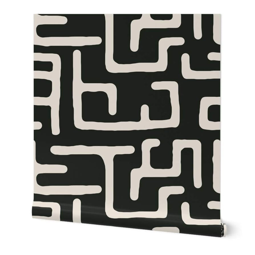 Peel & Stick Wallpaper 12ft x 2ft - Black African Decor Mudcloth Custom Removable Wallpaper by Sp... | Amazon (US)