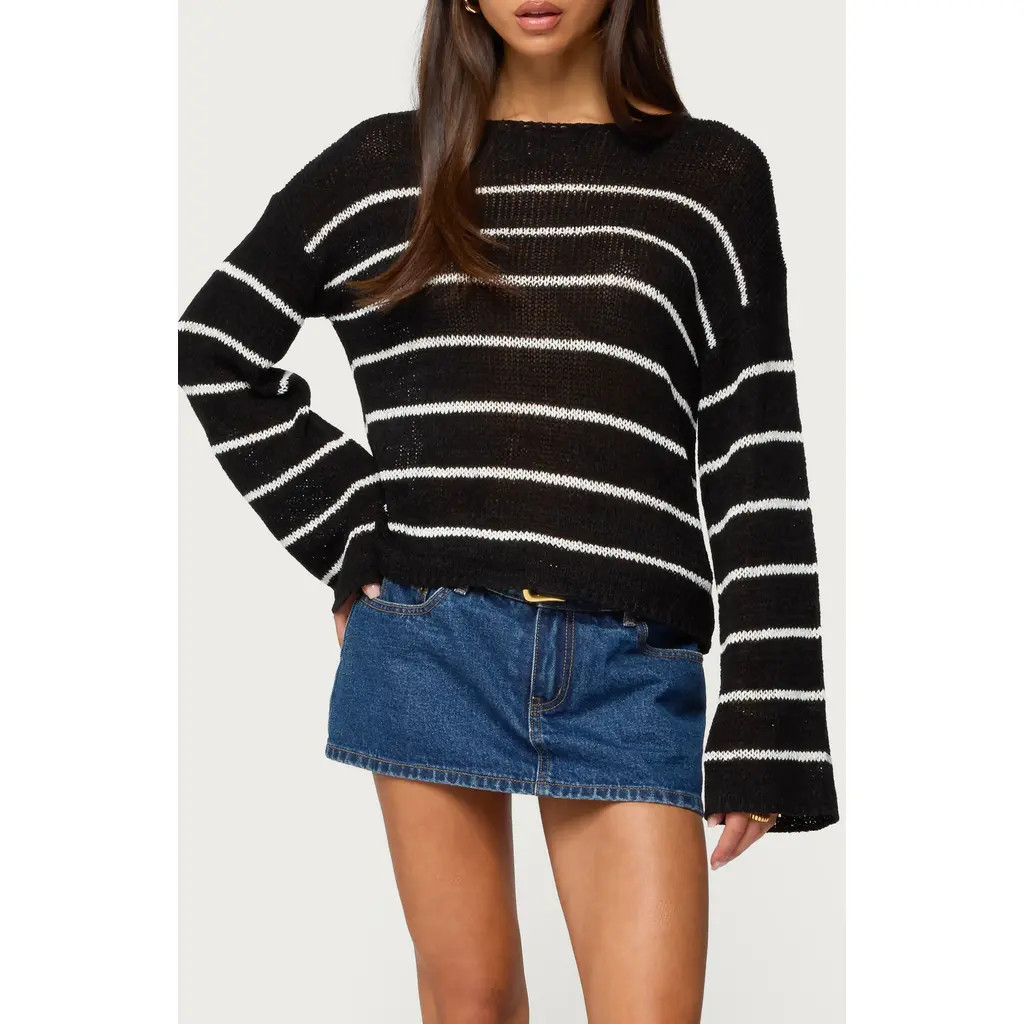 EDIKTED Stripe Drop Shoulder Sweater in Black-And-White at Nordstrom, Size Small | Nordstrom