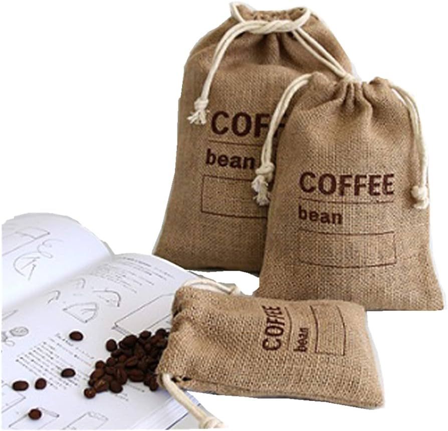 Cereals Jute Woven Bundles Coffee Bean Bags Kitchen Sundries Peas Bags Sacks Date Record Natural ... | Amazon (US)
