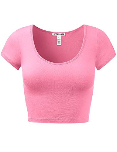 Women's Cotton Crop Tops Short Sleeve Scoop Neck Stretchy Casual Shirt NFUC M | Amazon (US)