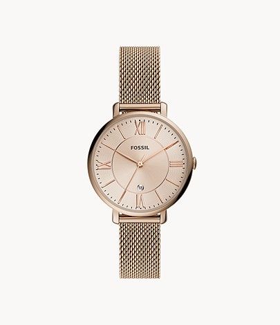 Jacqueline Three-Hand Salted Caramel Stainless Steel Mesh Watch | Fossil (US)