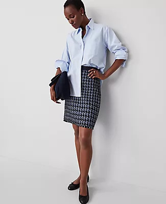 Ann Taylor Houndstooth Fringe Tweed Denim Skirt | Ann Taylor (US)