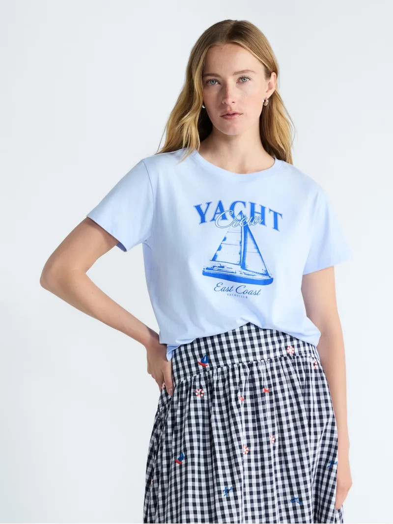 Free Assembly Women's and Women's Plus Cotton Cropped Boxy Tee with Short Sleeves, Sizes XS-4X | Walmart (US)