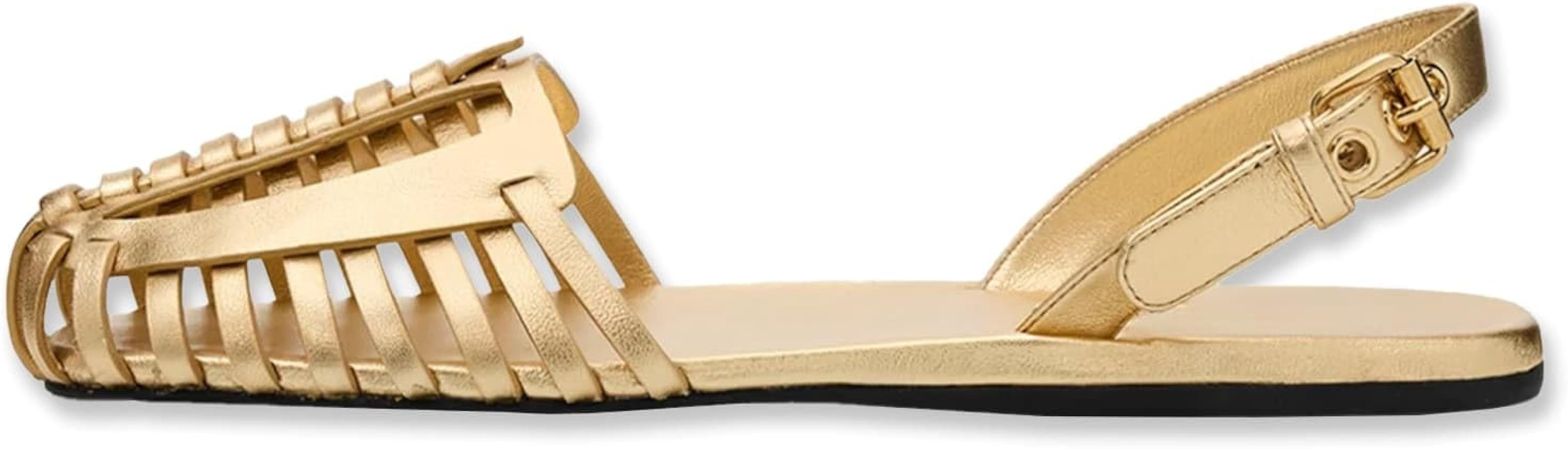 Womens Slingback Woven Leather Round Toe Loafer Flats Sandals | Amazon (US)