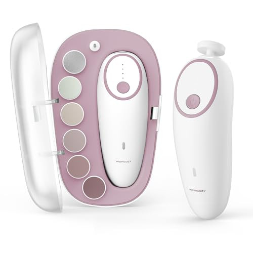 Momcozy Baby Nail File Electric, Gentle Baby Nail Trimmer Electric, Baby Nail Clipper with Night Light, 7 Grinding Head Replacement Pads, Pink | Amazon (US)