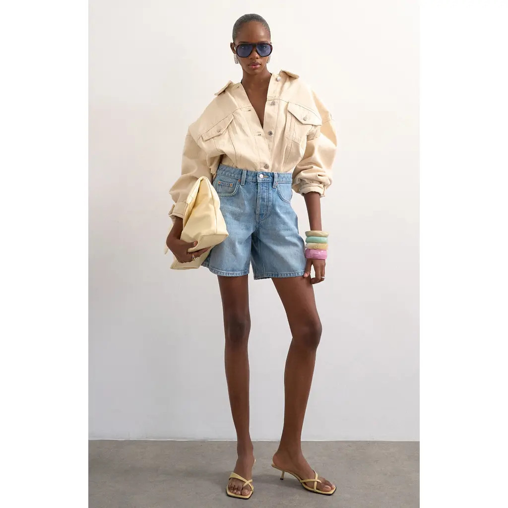 Topshop Editor Mid Rise Denim Shorts in Lblue at Nordstrom, Size 6 Us | Nordstrom