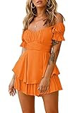 Fixmatti Women Boho Romper Off Shoulder Ruffle Chiffon Shorts Jumpsuit Playsuits | Amazon (US)