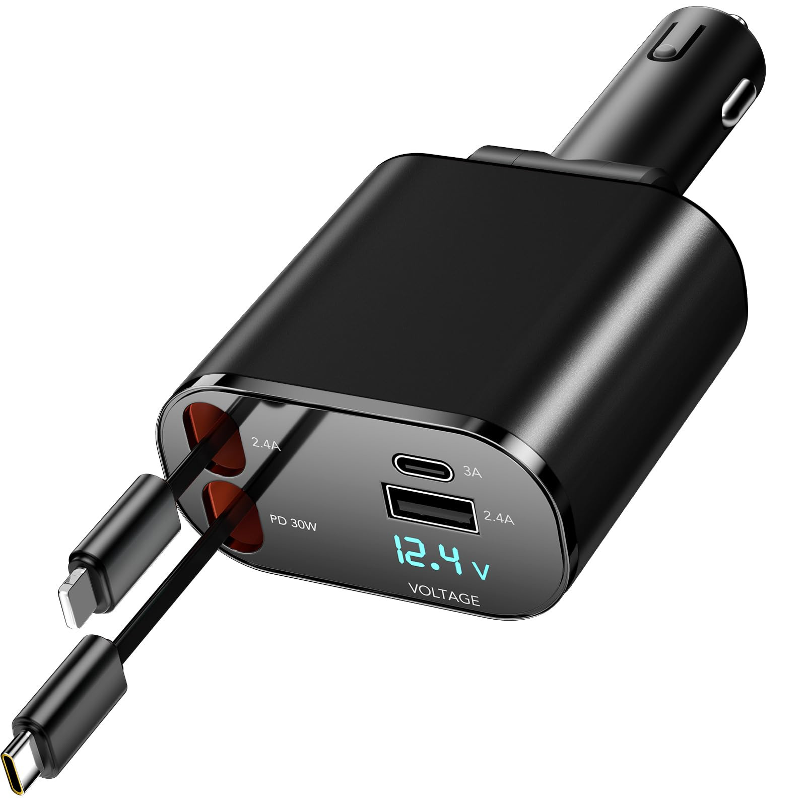 Retractable Car Charger Compatible with Galaxy Pixel, 4 in 1 Fast Charging Car Charger 60W, Retractable Cable and 2 USB Ports Car Charger Adapter | Amazon (US)