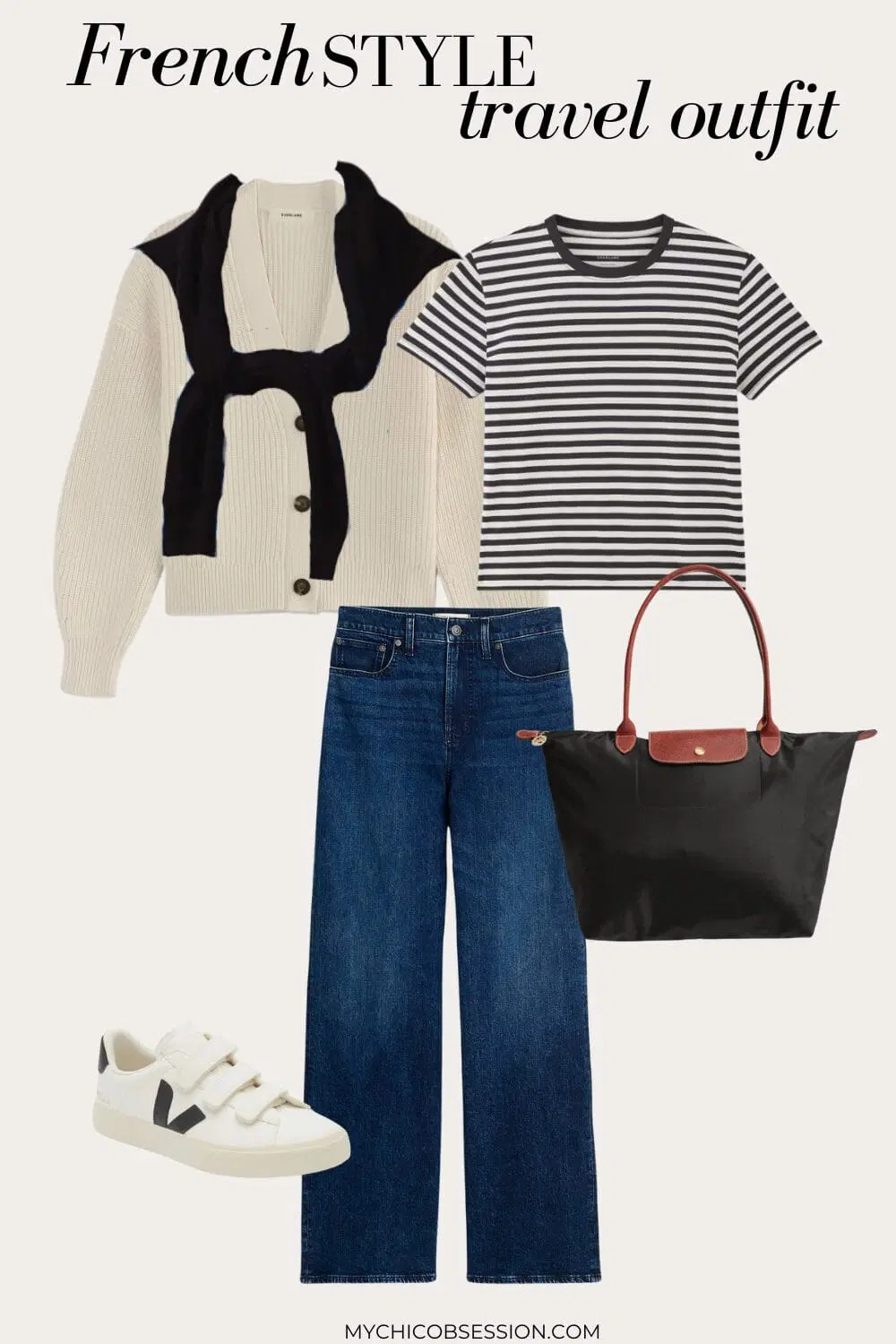 Start with a boxy cardigan and striped tee for a cozy base, then tie a lightweight sweater over your shoulders for an effortlessly cool vibe. Wide-leg jeans add yet another stylish touch to your outfit while also featuring the perfect fit for all-day comfort.

Veja sneakers bring a more modern yet polished touch, and this classic, tried-and-true tote remains a reliable companion for all your travel essentials.  

 #LTKSeasonal #LTKStyleTip #LTKTravel