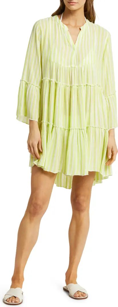 Ruffle Stripe Long Sleeve Cover-Up Dress | Nordstrom
