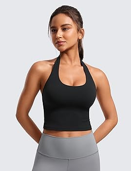 CRZ YOGA Womens Butterluxe Halter Longline Sports Bra - Padded Workout Yoga Crop Tops Tanks with ... | Amazon (US)