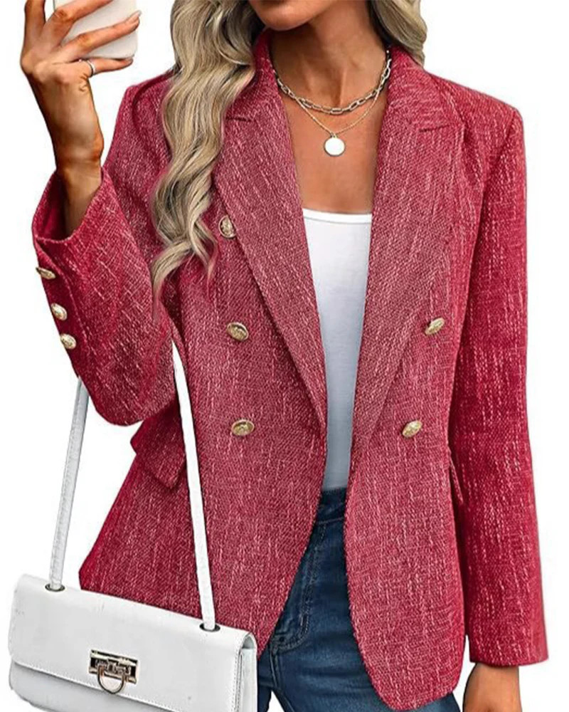 Zeagoo Business Casual Double Breasted Tweed Blazer | Zeagoo