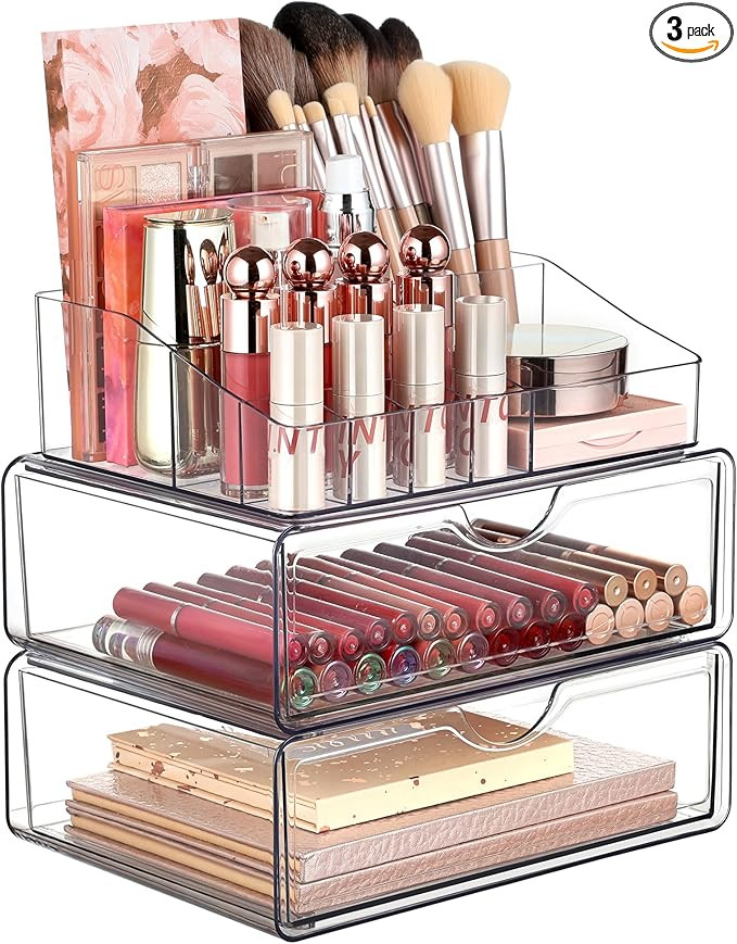 Vtopmart 3 Tier Clear Makeup Organizer with Drawer, Cosmetic Storage for Dresser Countertop and B... | Amazon (US)