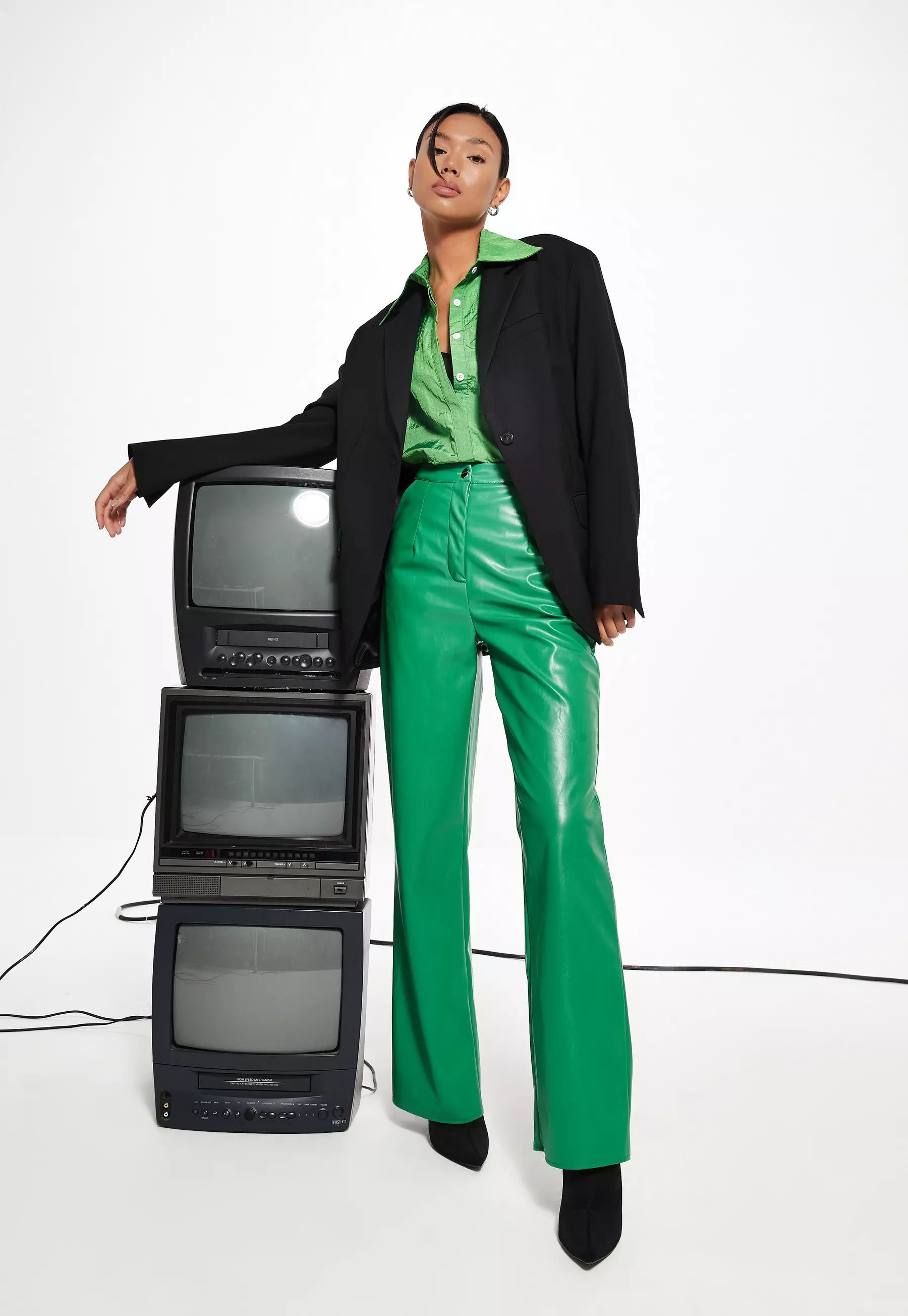 Green Faux Leather Trousers | Missguided (UK & IE)