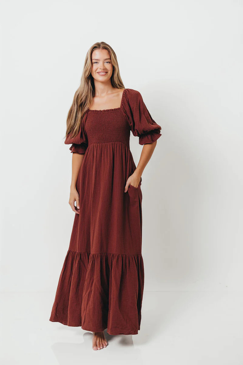 Livvy 100% Cotton Maxi Dress in Rust Brown - Bump Friendly | Worth Collective