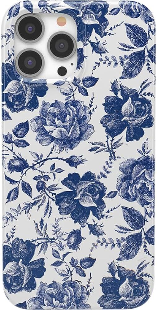 Casely iPhone 13 Pro Floral Case | Compatible with MagSafe | Rose to Fame | Blue & White Rose Cas... | Amazon (US)