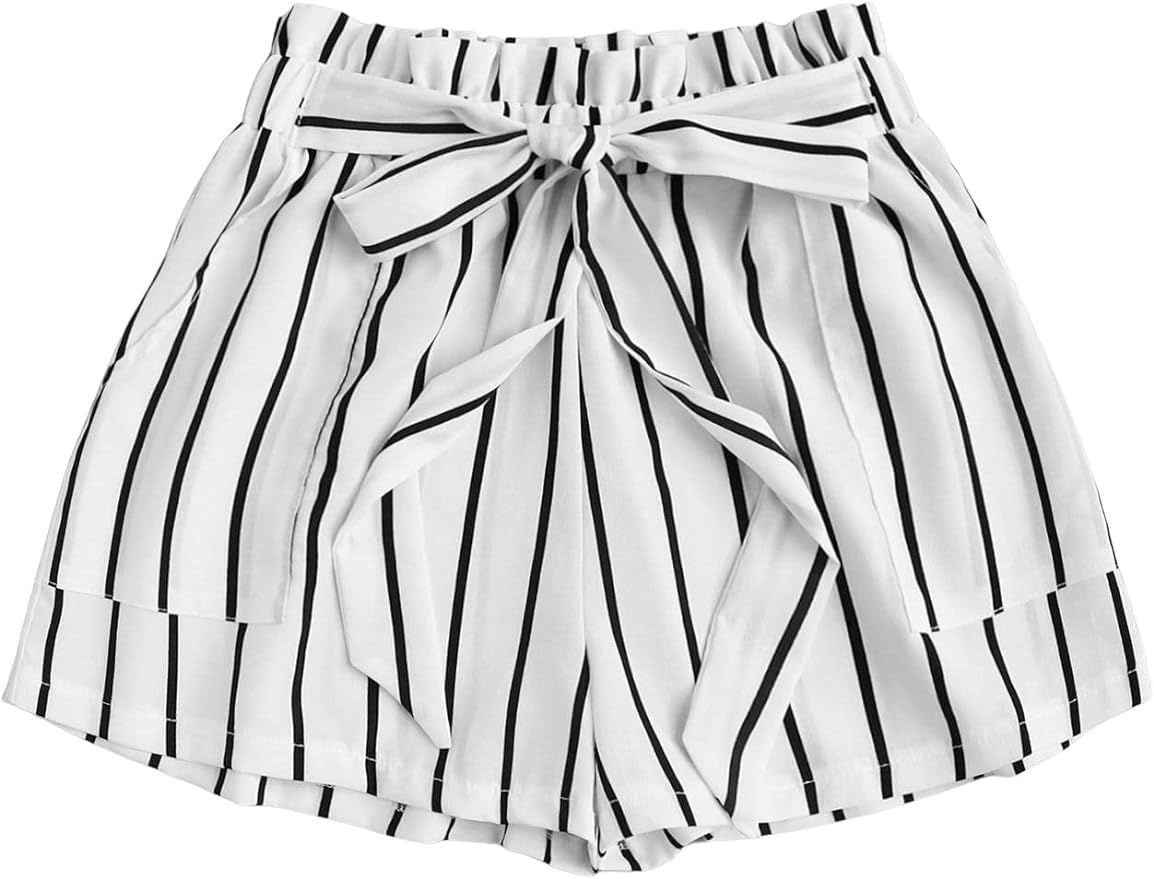 Milumia Women's Casual Striped Tie Paperbag Waist Wide Leg Belted Summer Shorts | Amazon (US)