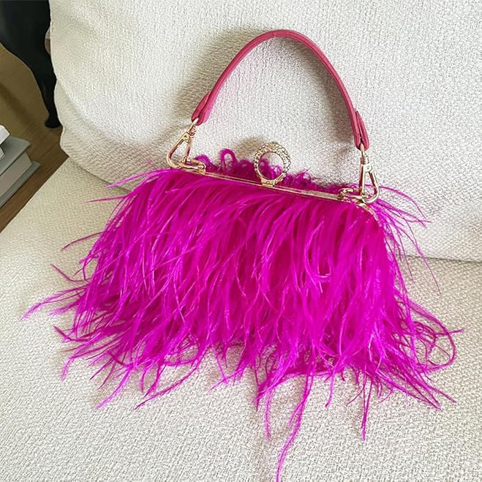 Women Ostrich Feather Purse Ostrich Tote Bag Fluffy Feather Purse Fringe Clutch Evening Handbag f... | Amazon (US)