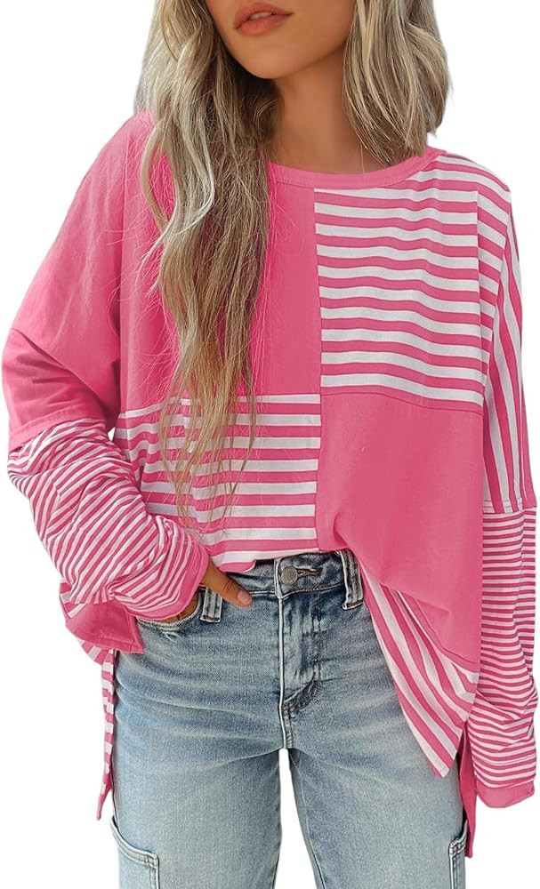 Acelitt Womens Long Sleeve Color Block Striped Tops,S-XXL | Amazon (US)