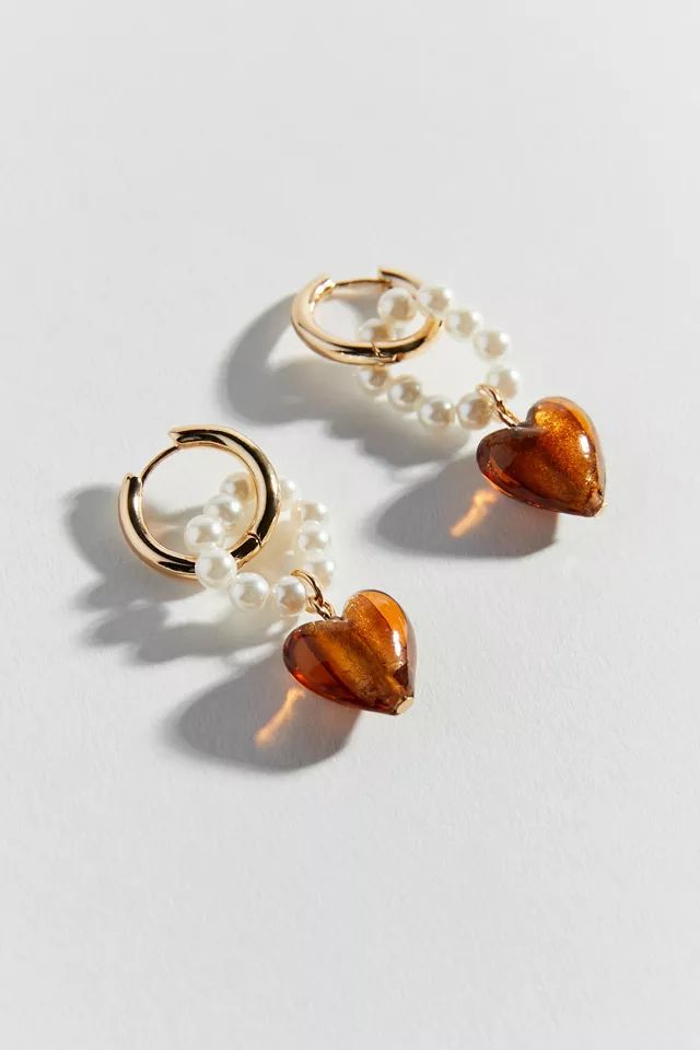 Tali Heart Pearl Drop Hoop Earring | Urban Outfitters (US and RoW)