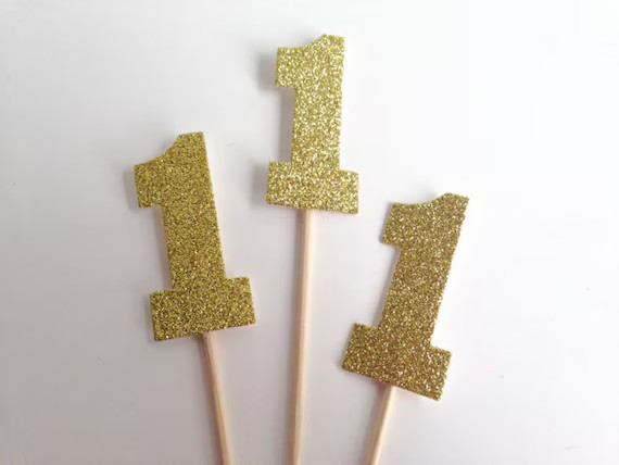 1st Birthday Gold Glitter Party Cupcake Toppers | Etsy | Etsy (US)