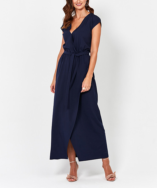 Zocha Women's Maxi Dresses navyblue - Navy Blue Wrap Maxi Dress | Zulily