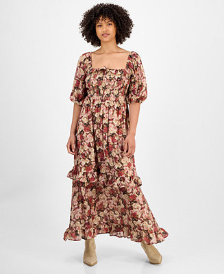 And Now This Women's Ruffle-Trim Puff-Sleeve Maxi Dress, Macy's Exclusive  - Macy's | Macy's
