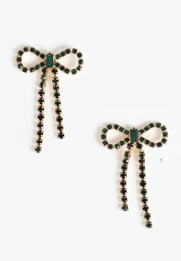 Green Rhinestone Bow Drop Earrings | Maurices