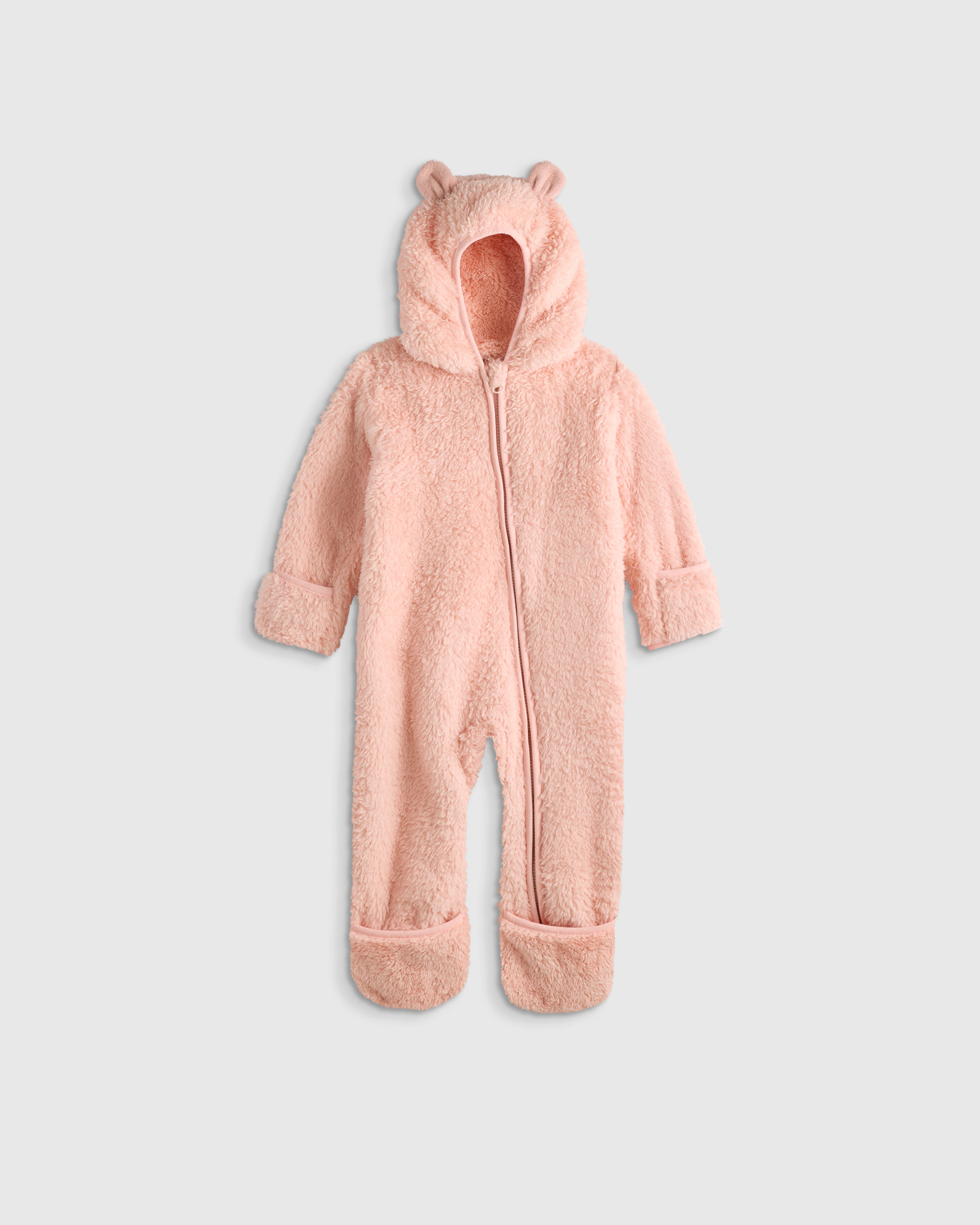 Quince | Recycled Sherpa Fleece Baby Bear Bunting in Cozy Pink, Size 9-12M, Recycled Polyester | Quince