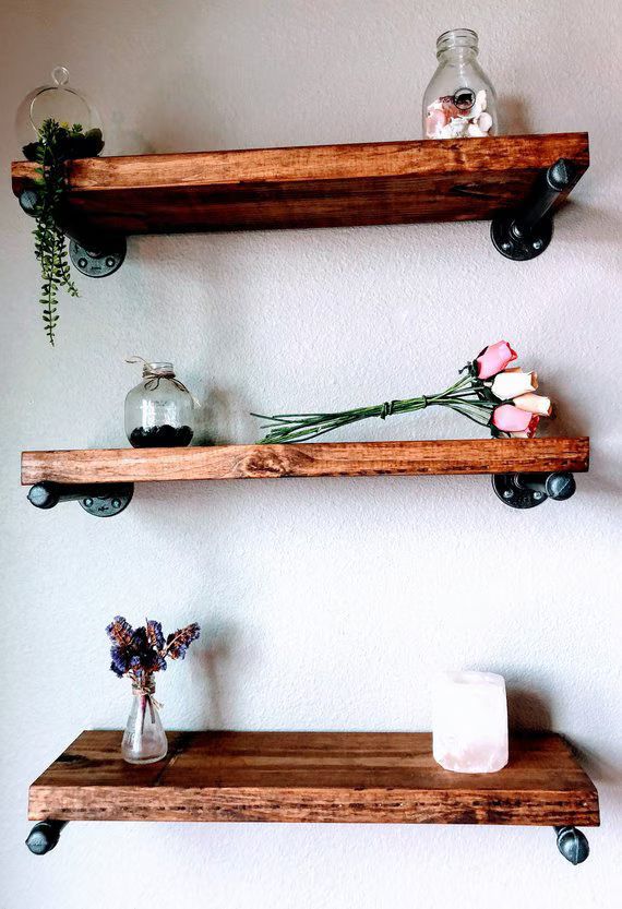 Floating shelves, Barn wood style, Wood shelf, Industrial shelf, Reclaimed wood shelf, Pipe shelf... | Etsy (US)