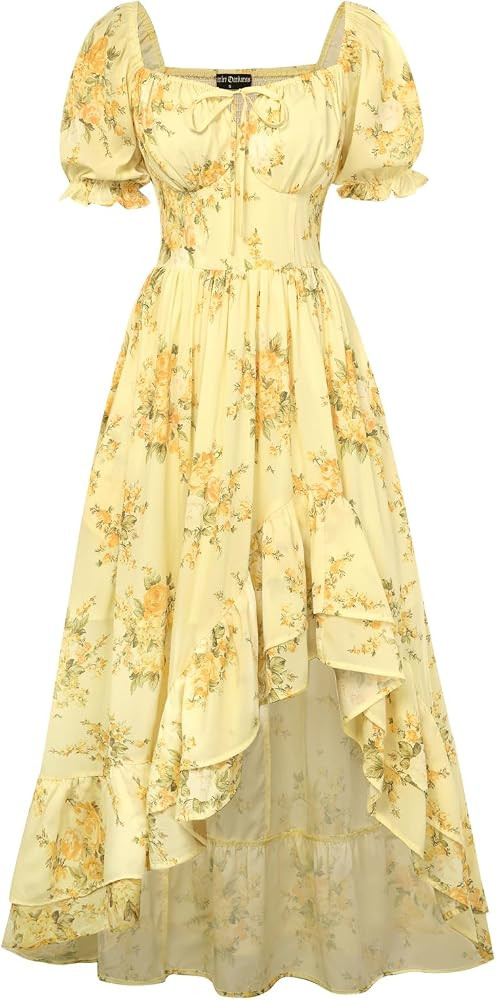 SCARLET DARKNESS Damen Viktorianisches Blumenkleid Puff\u00e4rmel Lace-up A-Linie Sommer Corsagen... | Amazon (DE)