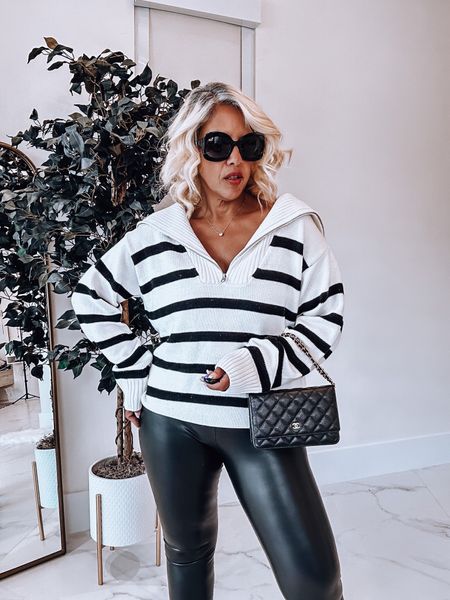 Striped sweater, slouchy sweater, oversized sweater, striped sweater, spanx leggings, faux leather leggings, Chelsea boots, black boots, fall outfit, fall style, fall fashion, Chanel boy bag, Chanel bag. VICI Collection

#LTKSeasonal #LTKSale #LTKGiftGuide