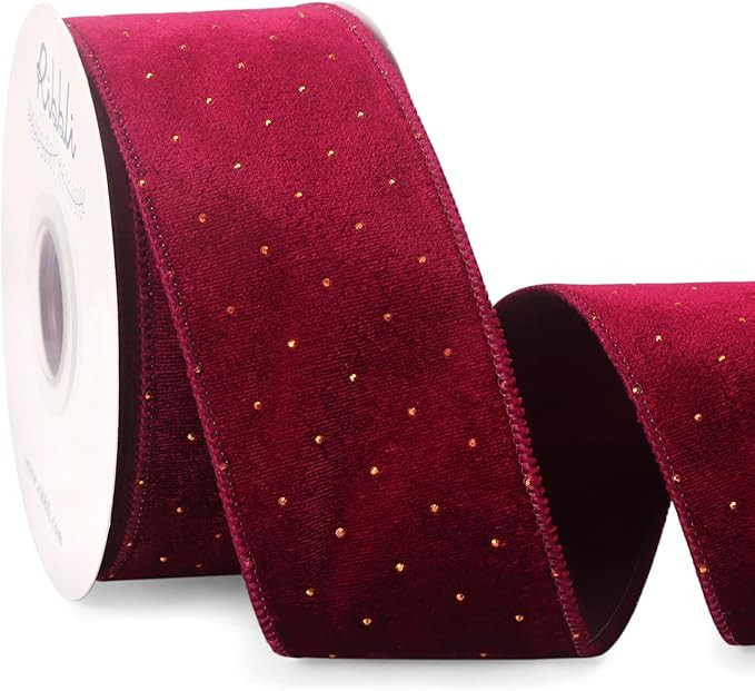 Ribbli Burgundy Luxury Velvet with Diamond Wired Ribbon, 2-1/2 Inch 10-Yard for Gift Wrapping Chr... | Amazon (US)
