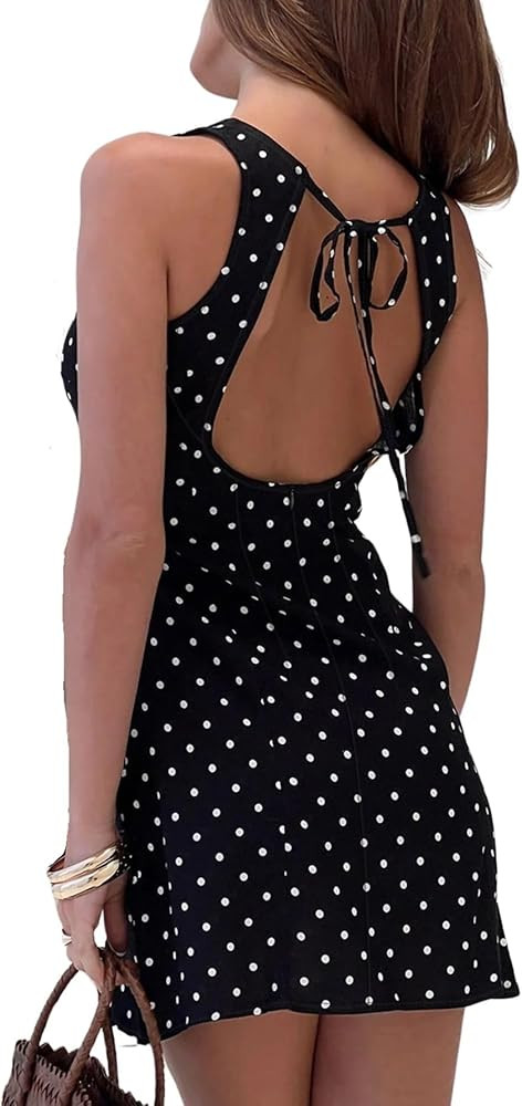 Verdusa Women's Polka Dots Tie Back Mini Dress Sleeveless Backless Tank Dress | Amazon (US)