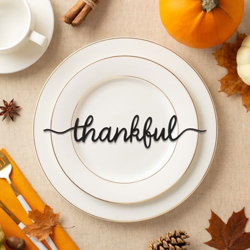 8pcs Thanksgiving Thankful Table Plate Decor Wood Cutouts Place Cards for Table Setting Friendsgiving Party (Black) | Amazon (US)