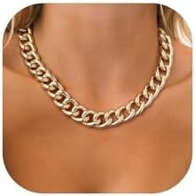 U7 Lightweight Chunky Gold Necklace, Thick Aluminum Cuban Link Chain for Women Trendy, Chic Punk ... | Amazon (US)