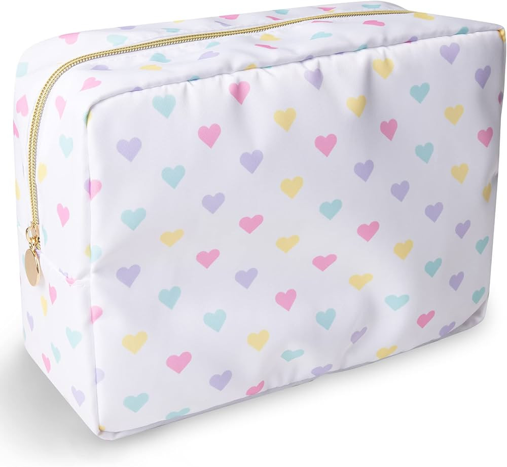 izuzta Nylon Lager Pequeño Slim Mini Maquillaje Bolsa Organizador, Corazón blanco | Amazon (US)