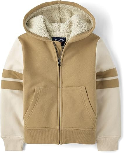 The Children's Place Boys' Long Sleeve, Sherpa Lined, Zip-Front Hoodie Sweatshirt | Amazon (US)