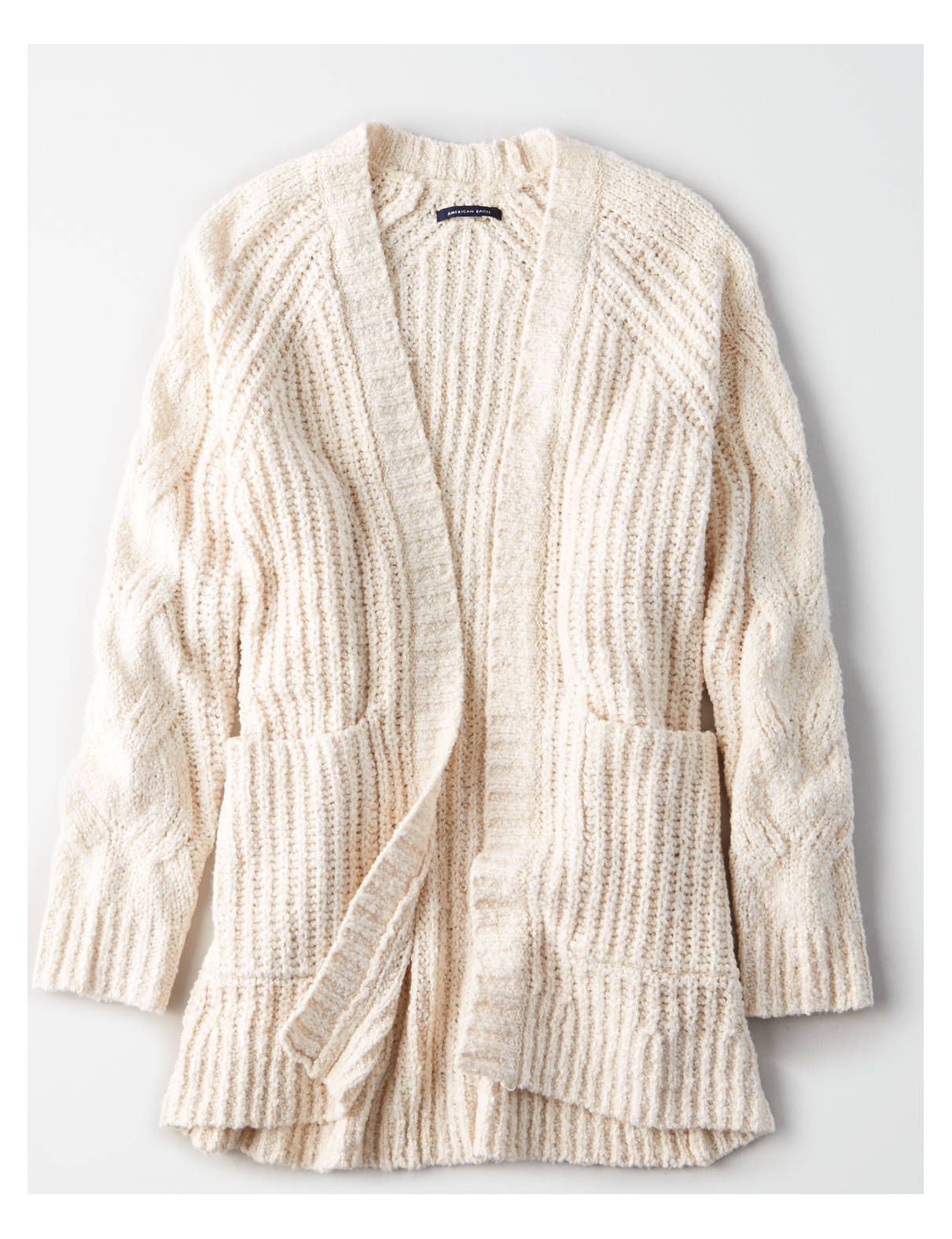 AE Slouchy Cable Cardigan Sweater, Cream | American Eagle Outfitters (US & CA)