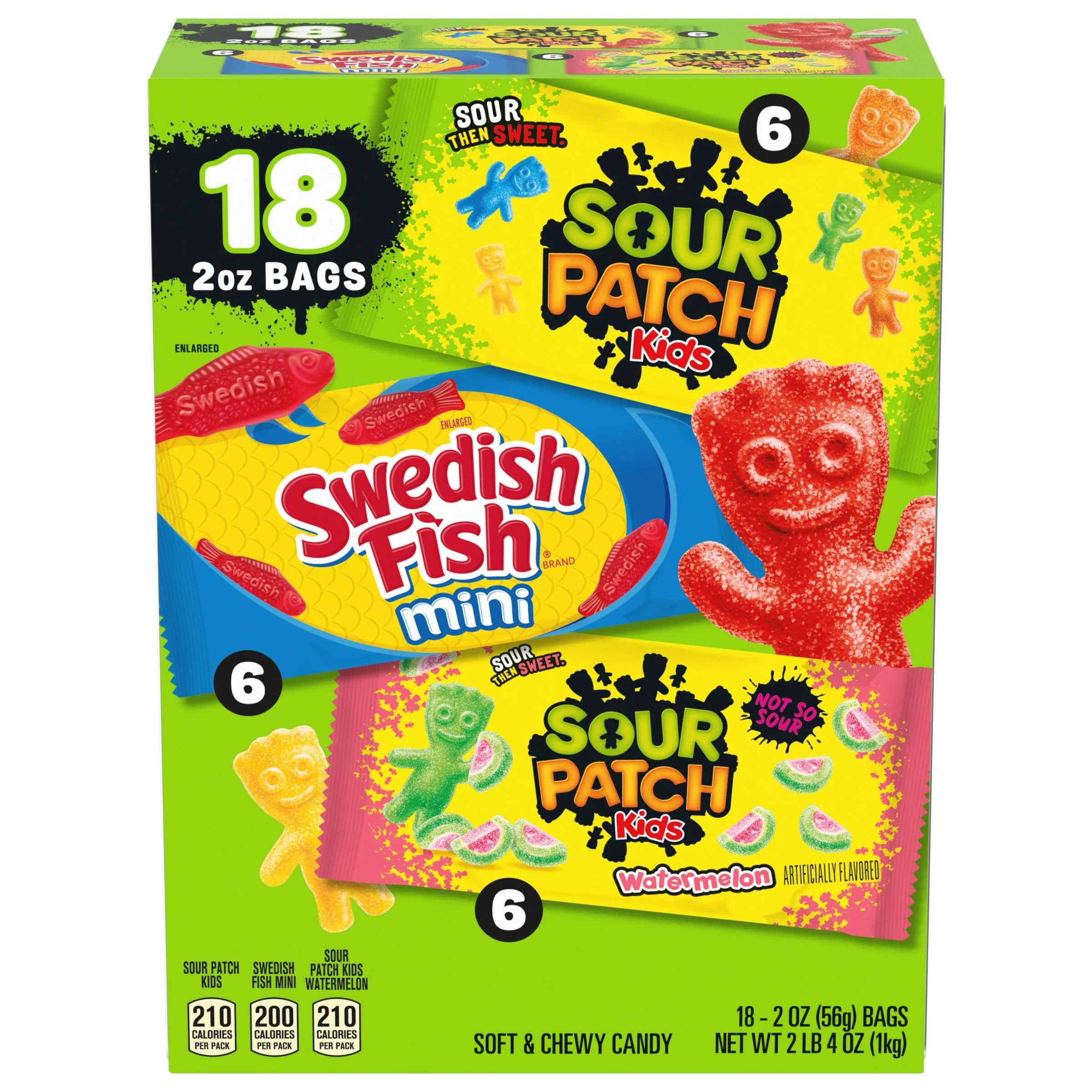 SOUR PATCH KIDS and SWEDISH FISH Mini Soft & Chewy Candy Variety Pack, 18 - 2 oz Bags | Walmart (US)