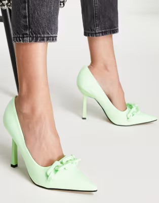 ASOS DESIGN Perla chain detail high heeled pumps in lime | ASOS (Global)