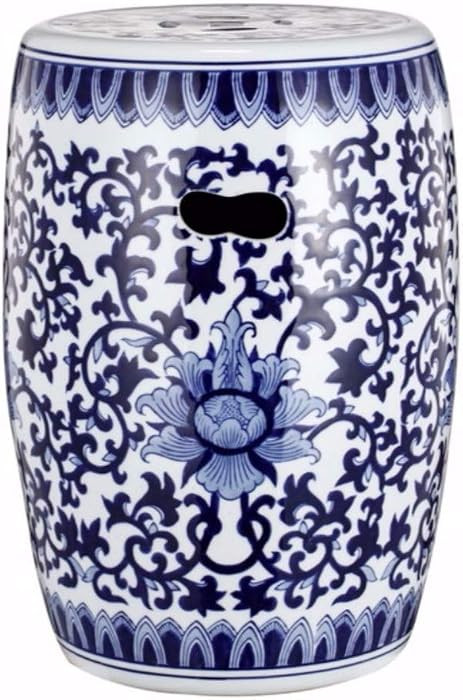 Benjara 11 Inch Garden Stool, Ceramic Drum Shape Design, Blue and White Floral Pattern, Decorativ... | Amazon (US)