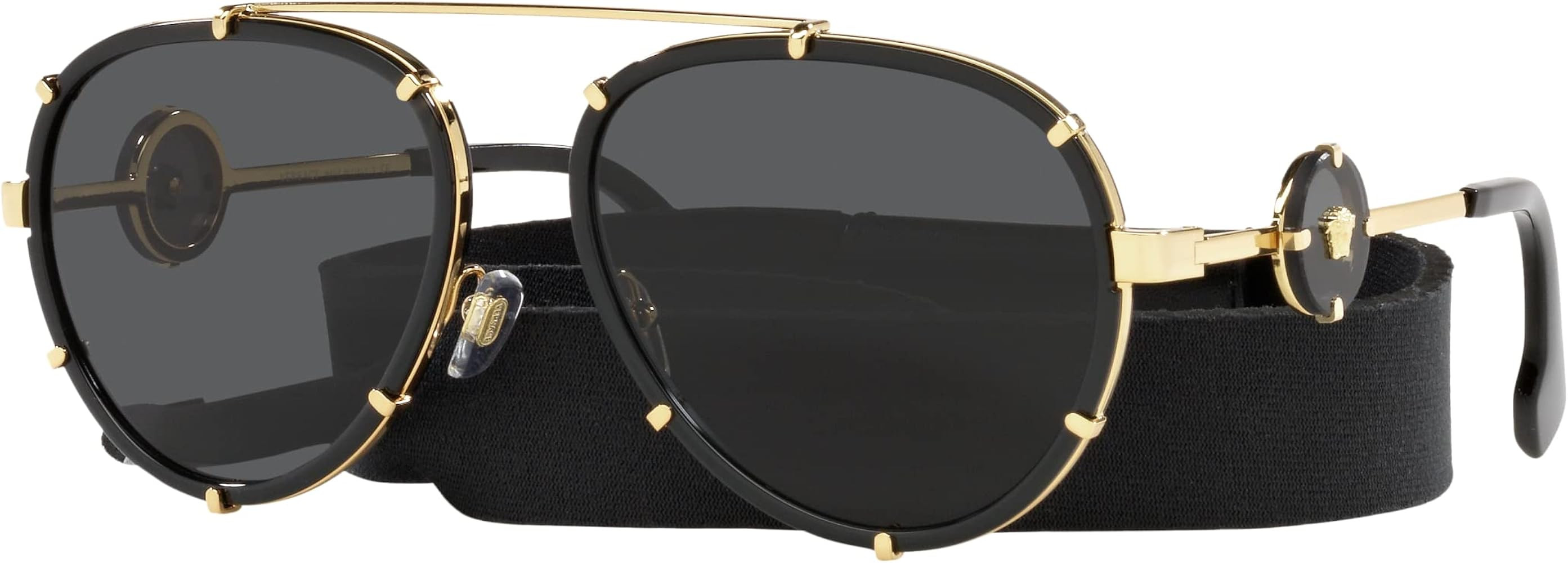 Versace VE 2232 143887 Black Metal Aviator Sunglasses Grey Lens | Amazon (US)