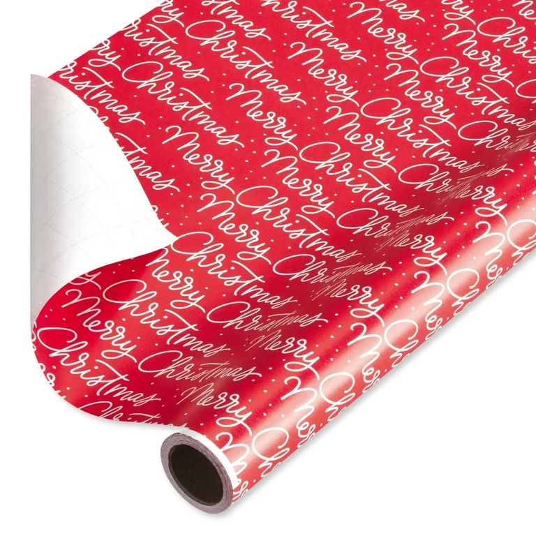 American Greetings 30" Christmas Wrapping Paper, Merry Christmas Script on Red with Cutlines (100... | Walmart (US)