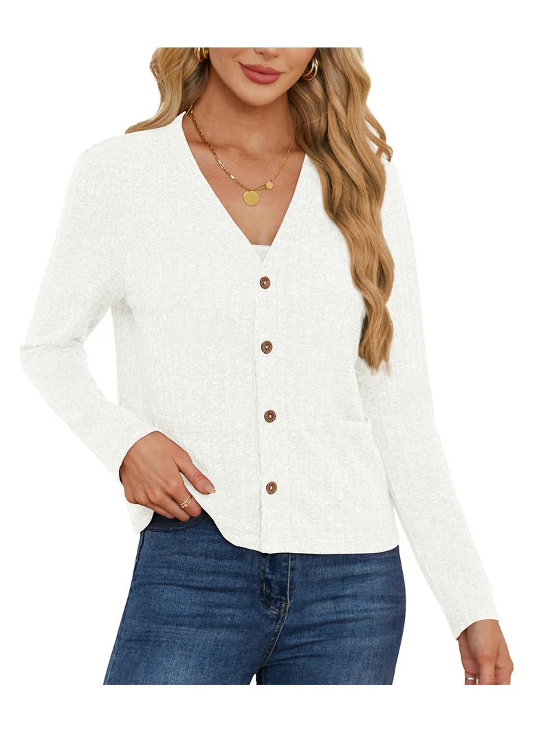AskLazy Women's Open Front Cardigan Casual Loose Lightweight Cardigans Sweater,US Size,White,L | Walmart (US)