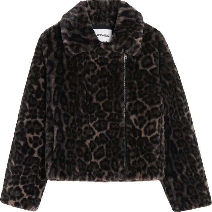 Dahlia Leopard Recycled Polyester Pluche™ Faux Fur Biker Jacket | Nordstrom